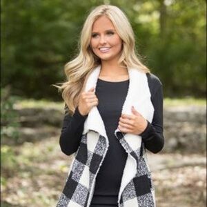 She + Sky small plaid flannel faux sheepskin vest